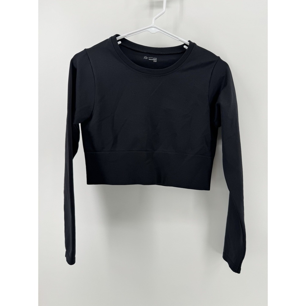 OFFLINE by Aerie Black Long Sleeve Cropped Top Seamless Women's M top